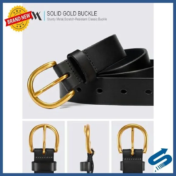 Women's 1.1 Italian Full Grain Leather Belt Gold Buckle Casual Dress